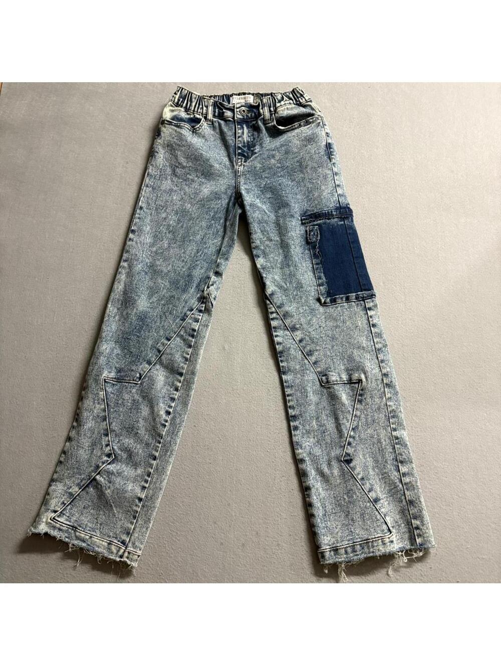 Celebrity Pink Ace Girls Jeans Size 10 Acid Wash Cargo Pocket Raw Hem Denim
